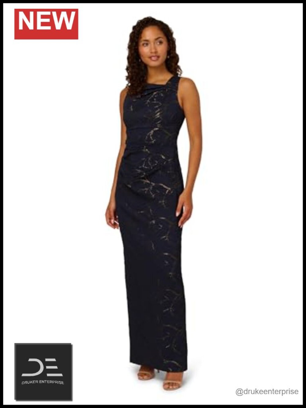 Sleeveless Column Gown Asymmetrical Neck Draped Bodice Formal Evening